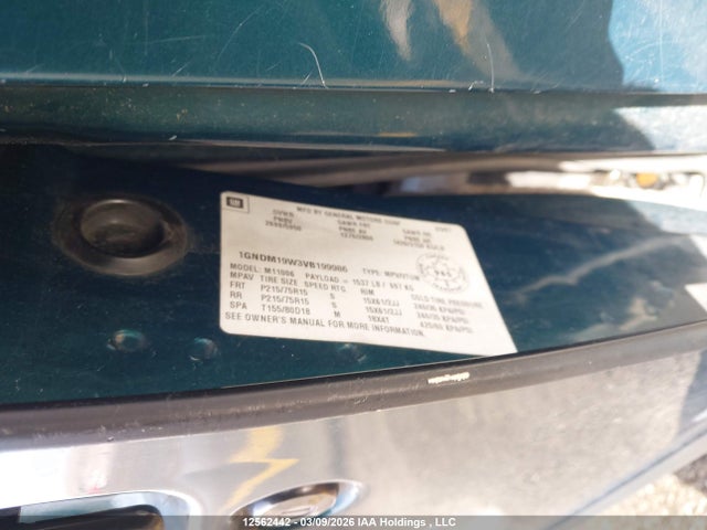 12562442 :رقم المزاد ، 1GNDM19W3VB199986 vin ، 1997 Chevrolet Astro مزاد بيع