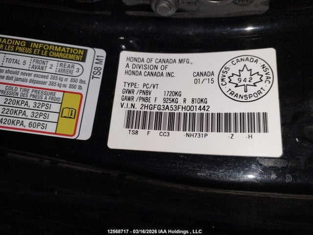 2HGFG3A53FH001442 Honda CIVIC EX