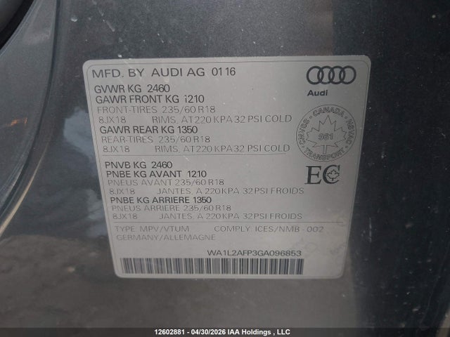 WA1L2AFP3GA096853 Audi Q5 Premium Plus