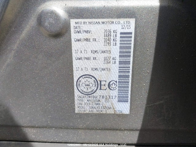 Продаж на аукціоні авто 2016 Nissan Rogue, vin: 5N1AT2MT8GC781317, номер лоту: 12602883