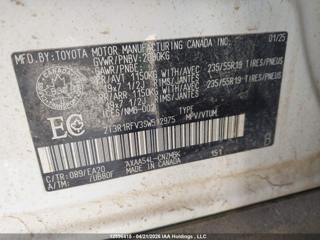2025 Toyota Rav4 Xle მანქანა იყიდება აუქციონზე, vin: 2T3R1RFV3SW512975, აუქციონის ნომერი: 12596415