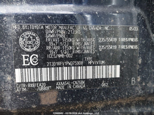2023 Toyota Rav4 Limited მანქანა იყიდება აუქციონზე, vin: 2T3D1RFV1PW375908, აუქციონის ნომერი: 12569952
