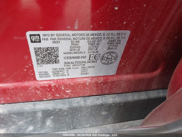 12602886 :رقم المزاد ، 3GKALTEG3RL341853 vin ، 2024 Gmc Terrain Sle مزاد بيع
