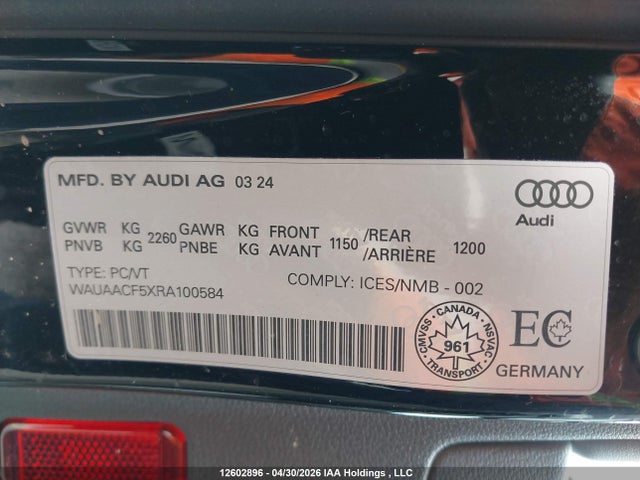 12602896 :رقم المزاد ، WAUAACF5XRA100584 vin ، 2024 Audi A5 45 Komfort مزاد بيع