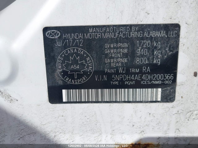 12602902 :رقم المزاد ، 5NPDH4AE4DH200366 vin ، 2013 Hyundai Elantra Gls/limited مزاد بيع