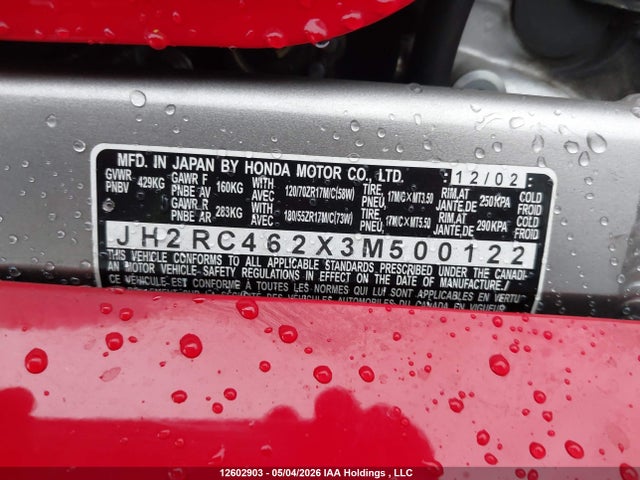 Продаж на аукціоні авто 2003 Honda Vfr800 Fi, vin: JH2RC462X3M500122, номер лоту: 12602903