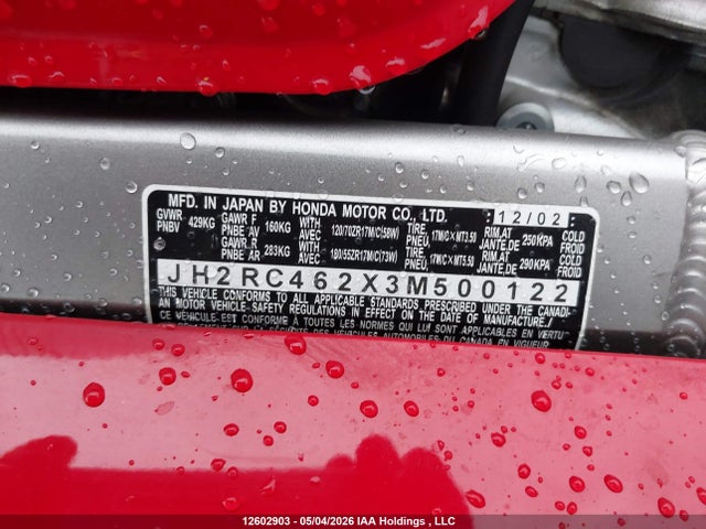 Продаж на аукціоні авто 2003 Honda Vfr800 Fi, vin: JH2RC462X3M500122, номер лоту: 12602903