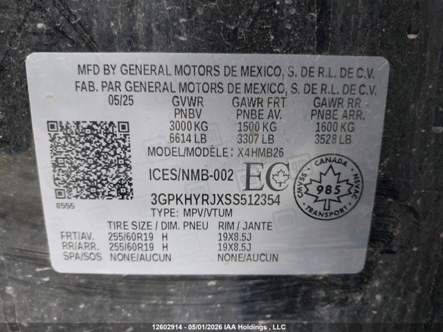 Продажа на аукционе авто 2025 Honda Prologue Ex-l, vin: 3GPKHYRJXSS512354, номер лота: 12602914