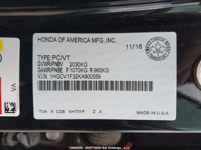 1HGCV1F32KA800559 Honda Accord Sport 1.5t