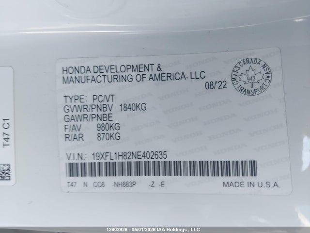 Honda Civic 2022 19XFL1H82NE402635 Image 9