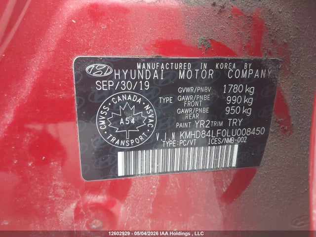12602929 :رقم المزاد ، KMHD84LF0LU008450 vin ، 2020 Hyundai Elantra Preferred Auto Ivt مزاد بيع