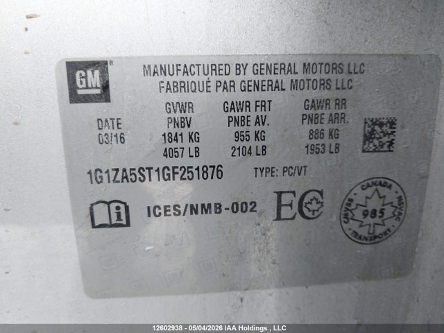 1G1ZA5ST1GF251876 Chevrolet Malibu L