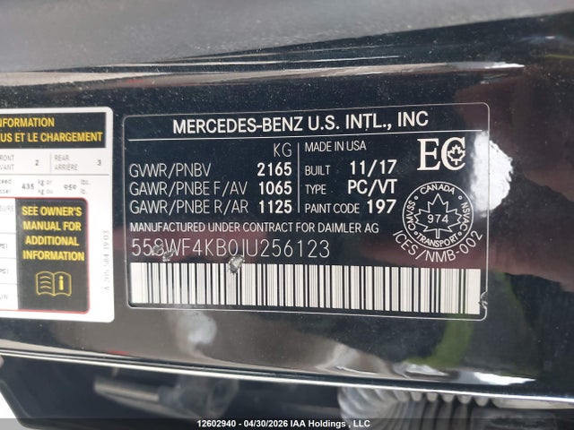 55SWF4KB0JU256123 Mercedes-Benz C 300 4matic