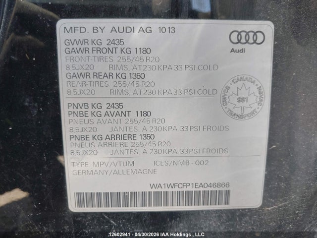 Продажа на аукционе авто 2014 Audi Q5 2.0 Technik, vin: WA1WFCFP1EA046866, номер лота: 12602941