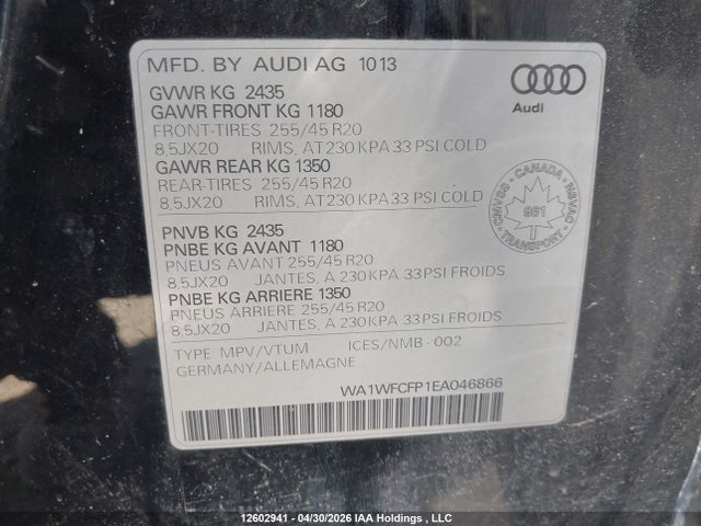 Продажа на аукционе авто 2014 Audi Q5 2.0 Technik, vin: WA1WFCFP1EA046866, номер лота: 12602941