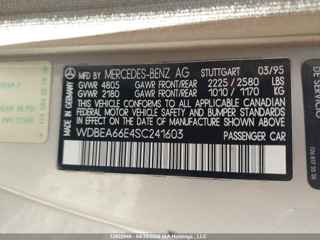 Продаж на аукціоні авто 1995 Mercedes-benz E 320, vin: WDBEA66E4SC241603, номер лоту: 12602948