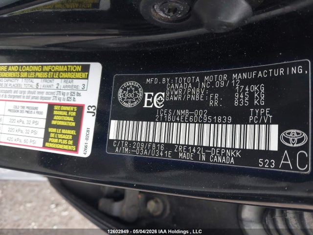Продаж на аукціоні авто 2013 Toyota Corolla, vin: 2T1BU4EE6DC951839, номер лоту: 12602949