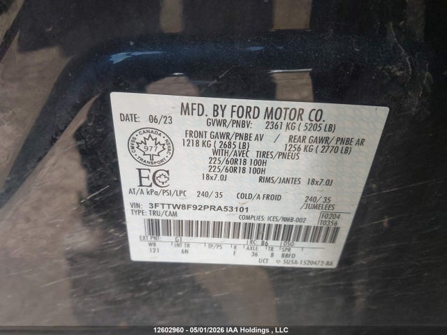 Продаж на аукціоні авто 2023 Ford Maverick Xl/xlt/lariat, vin: 3FTTW8F92PRA53101, номер лоту: 12602960