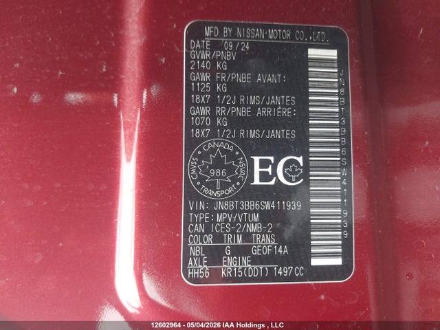 12602964 :رقم المزاد ، JN8BT3BB6SW411939 vin ، 2025 Nissan Rogue 60th Anniversary Edition/sv Moonroof مزاد بيع