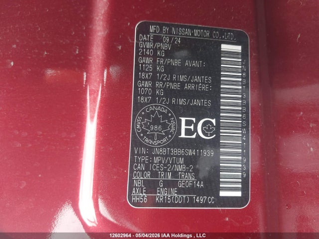 12602964 :رقم المزاد ، JN8BT3BB6SW411939 vin ، 2025 Nissan Rogue 60th Anniversary Edition/sv Moonroof مزاد بيع