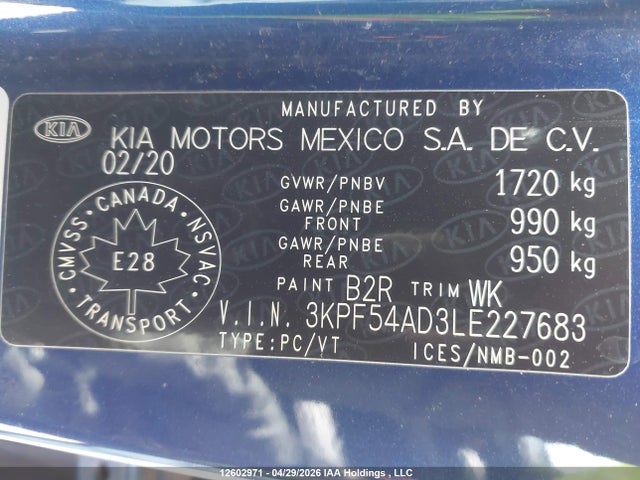 2020 Kia Forte Ex მანქანა იყიდება აუქციონზე, vin: 3KPF54AD3LE227683, აუქციონის ნომერი: 12602971