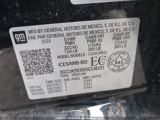 3GCUKDED0SG148193 Chevrolet Silverado K1500 Lt