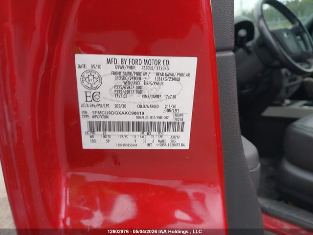 Продажа на аукционе авто 2010 Ford Escape Xlt Automatic, vin: 1FMCU9DGXAKC98619, номер лота: 12602976