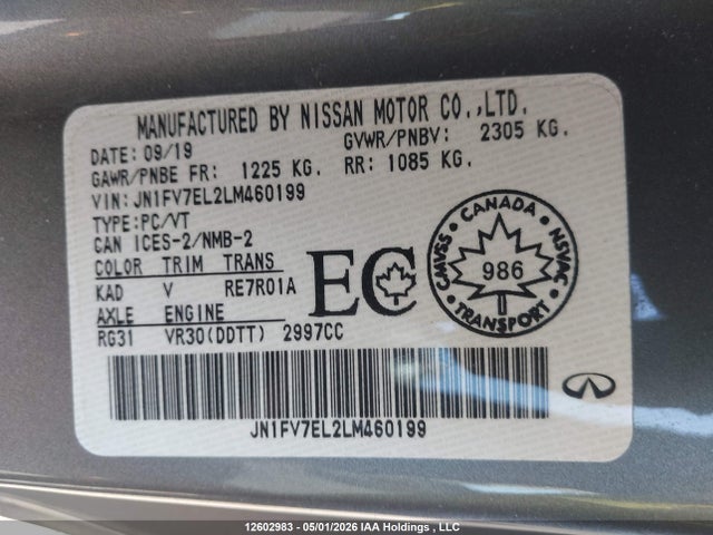 Aukcja sprzedaży 2020 Infiniti Q60 Red Sport/red Sport I-line/red Sport I-line Proactive/red Sport Proactive, vin: JN1FV7EL2LM460199, numer aukcji: 12602983