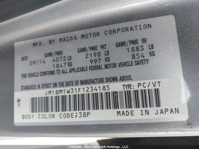 JM1BM1W31F1234185 Mazda Mazda3 Gt