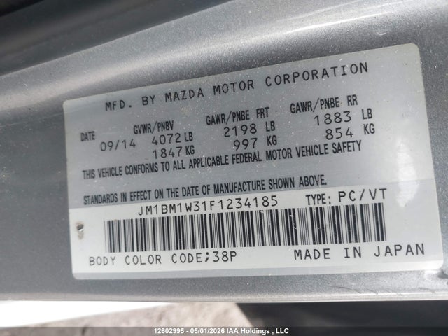 JM1BM1W31F1234185 Mazda Mazda3 Gt