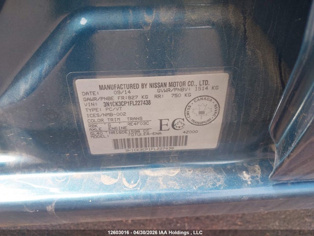 3N1CK3CP1FL227438 Nissan Micra S/sr/sv