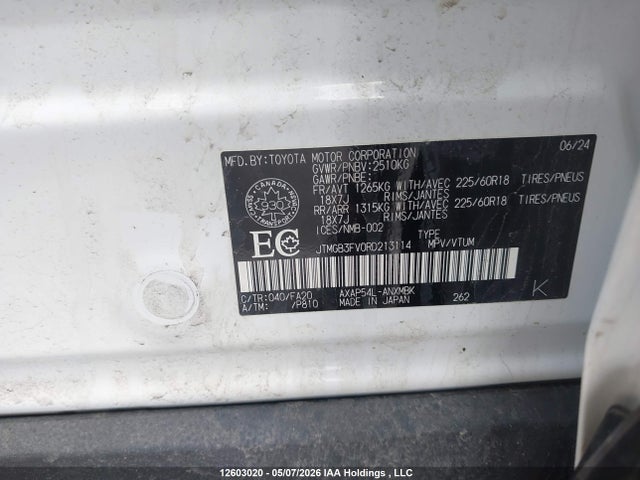 12603020 :رقم المزاد ، JTMGB3FV0RD213114 vin ، 2024 Toyota Rav4 مزاد بيع