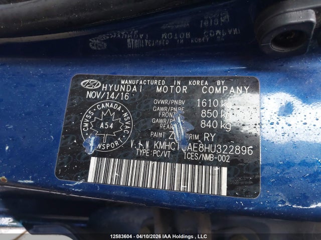 KMHCT5AE8HU322896 Hyundai Accent Le