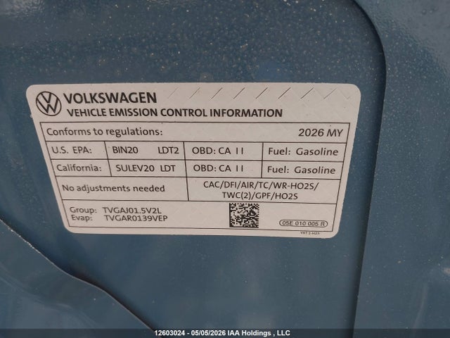 Продажа на аукционе авто 2026 Volkswagen Taos Se, vin: 3VVUC7B29TM025269, номер лота: 12603024