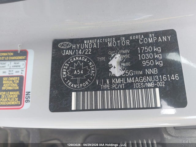 KMHLM4AG6NU316146 Hyundai Elantra Preferred Ivt