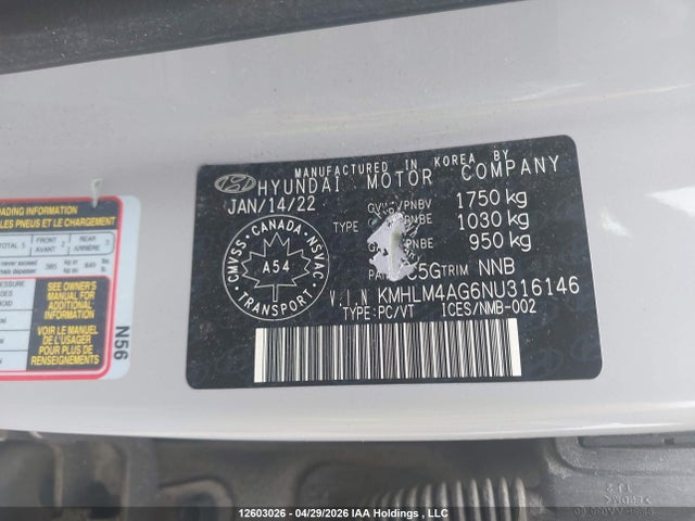 KMHLM4AG6NU316146 Hyundai Elantra Preferred Ivt