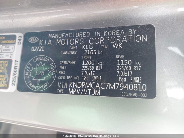KNDPMCAC7M7940810 KIA Sportage Lx