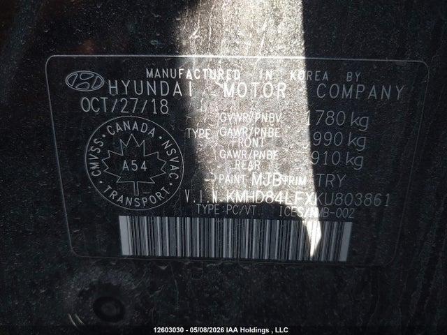 KMHD84LFXKU803861 Hyundai Elantra