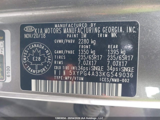 KIA Sorento L/lx 2019 5XYPG4A33KG549036 Image 9