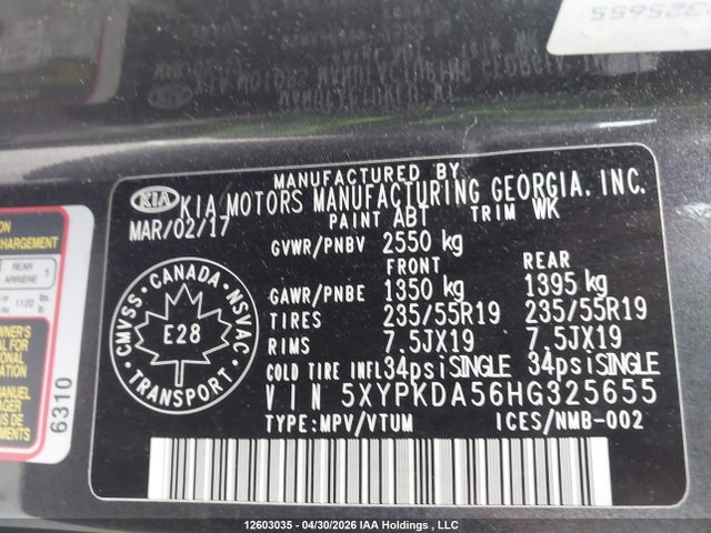 5XYPKDA56HG325655 KIA Sorento