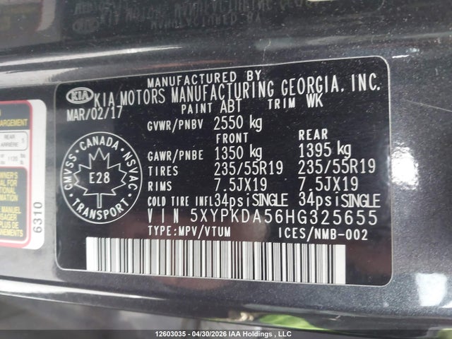 5XYPKDA56HG325655 KIA Sorento