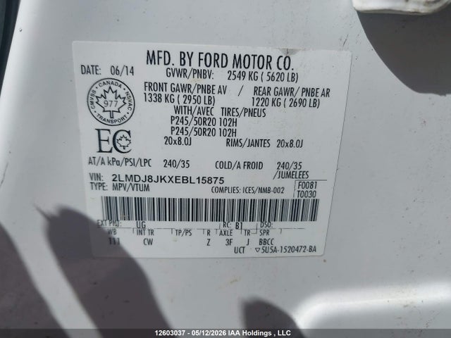 Lincoln MKX 2014 2LMDJ8JKXEBL15875 Image 9