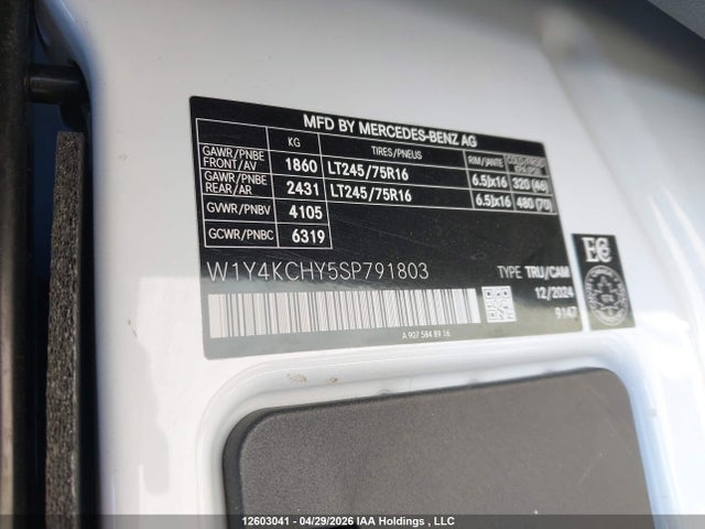 Aukcja sprzedaży 2025 Mercedes-benz Sprinter 2500, vin: W1Y4KCHY5SP791803, numer aukcji: 12603041