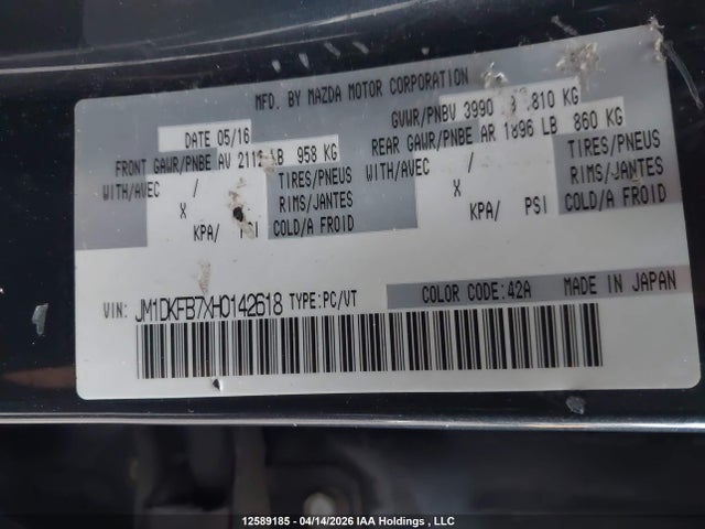 12589185 :رقم المزاد ، JM1DKFB7XH0142618 vin ، 2017 Mazda Cx-3 Gx مزاد بيع