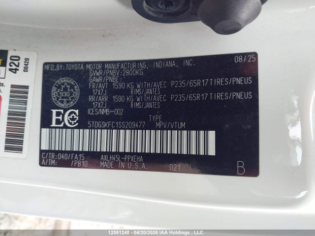 5TDGSKFC1SS209477 Toyota Sienna Le 8-passenger