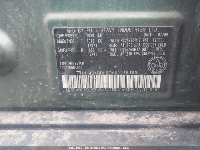 Продаж на аукціоні авто 2010 Subaru Outback 2.5i Premium, vin: 4S4BRHBCXA3318160, номер лоту: 12603060