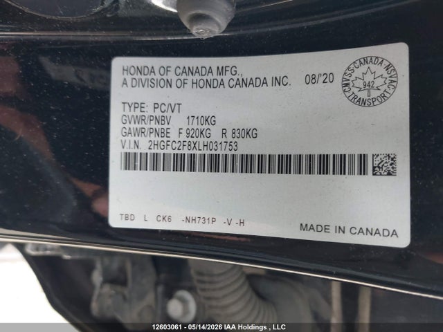 2HGFC2F8XLH031753 Honda Civic