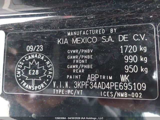 Aukcja sprzedaży 2023 Kia Forte, vin: 3KPF34AD4PE695109, numer aukcji: 12603064