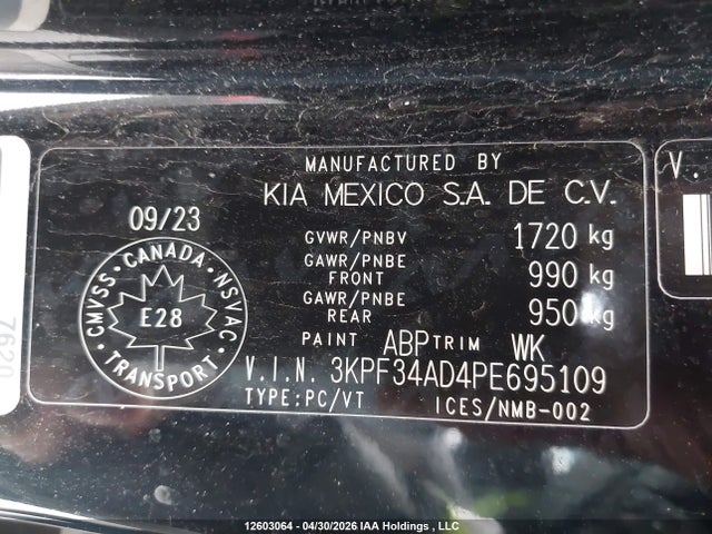 Aukcja sprzedaży 2023 Kia Forte, vin: 3KPF34AD4PE695109, numer aukcji: 12603064
