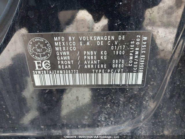 Продажа на аукционе авто 2017 Volkswagen Jetta S, vin: 3VW2B7AJ2HM306772, номер лота: 12603079